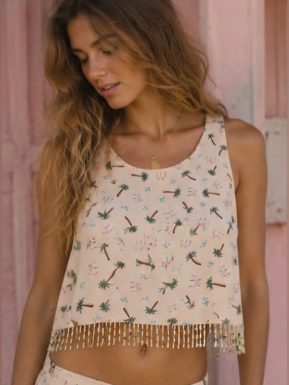 Vintage Bloomer Crop Top Beaded Fringe Set